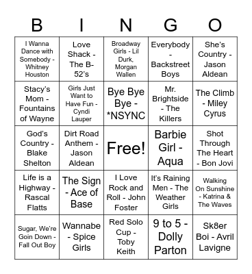 Musical Bingo Card