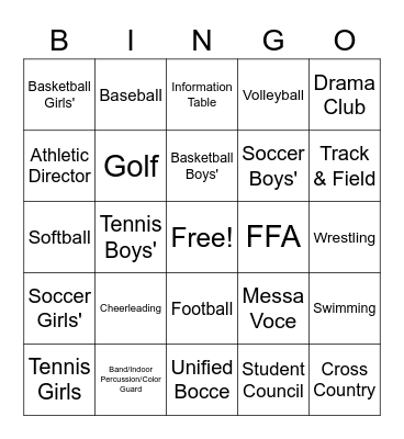 Athletic & Activities Fair Bingo Card