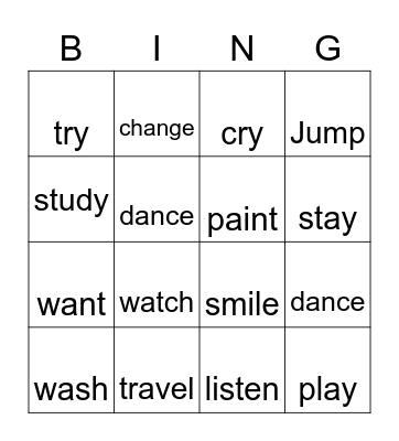 Past Simple Regular Verbs Bingo Card