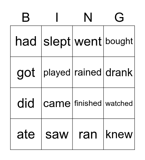 PAST SIMPLE BINGO Card