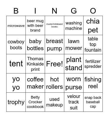 Garage Sales Bingo Card