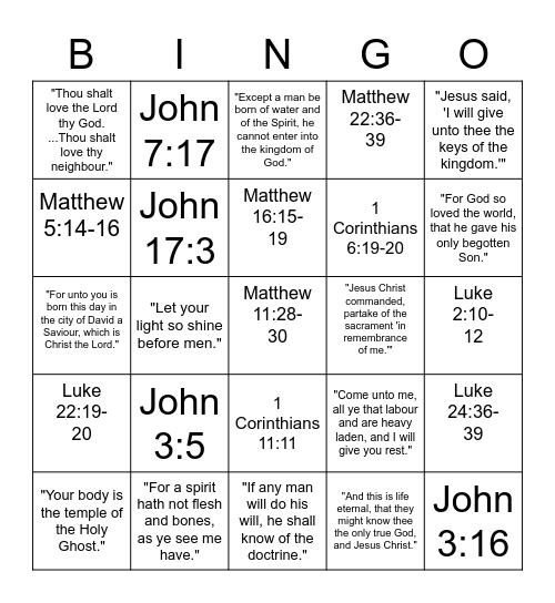 Doctrinal Mastery New Testament Bingo Card
