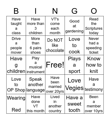 GETTING TO KNOW YOU Bingo Card