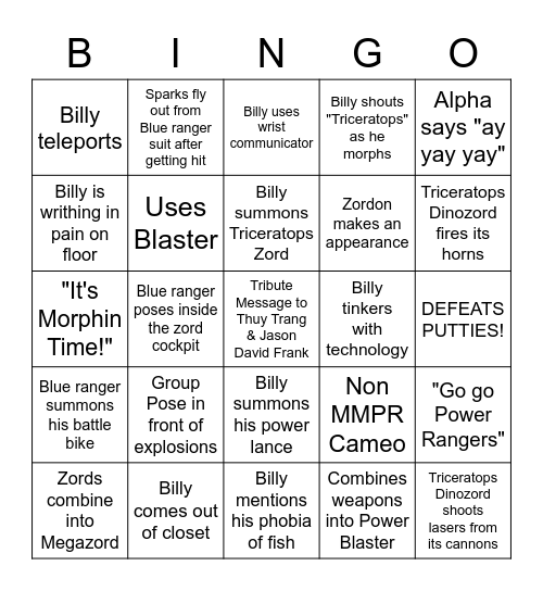 Blue Ranger Bingo Card