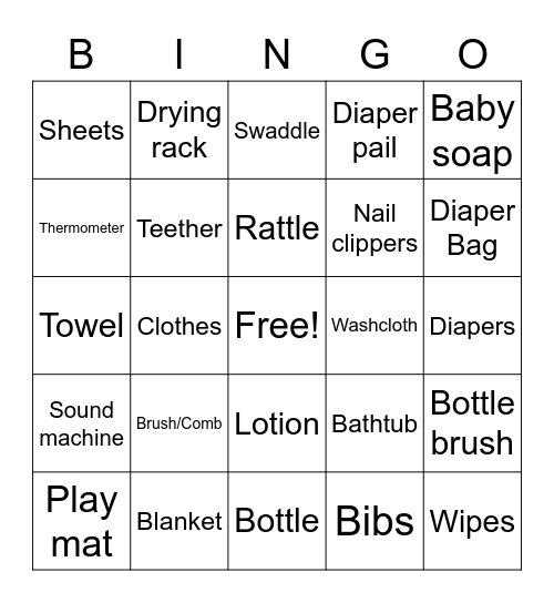 Baby Bingo Card