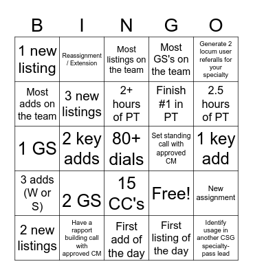 CSG Bingo Card