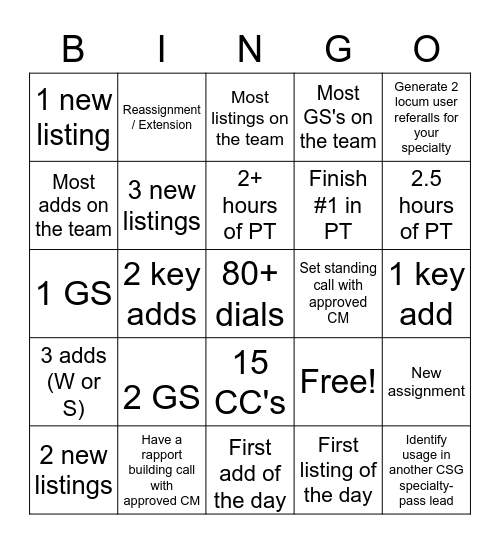 CSG Bingo Card