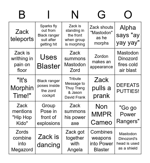 Black Ranger Bingo Card