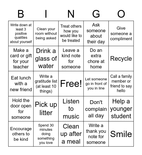 Kindness! Bingo Card