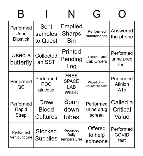 Lab Week Bingo Card