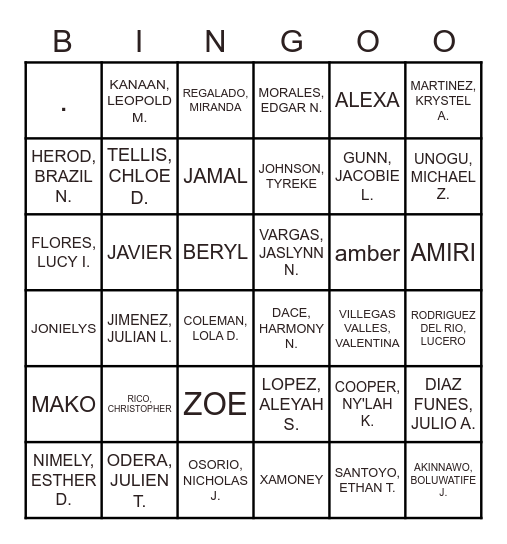 enrichment Bingo Card