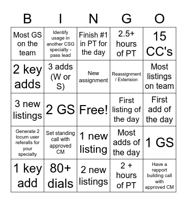 CSG Bingo Card