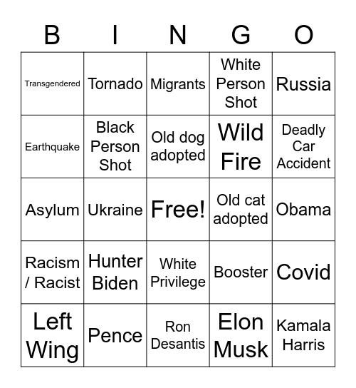 Mass Media Bingo Card
