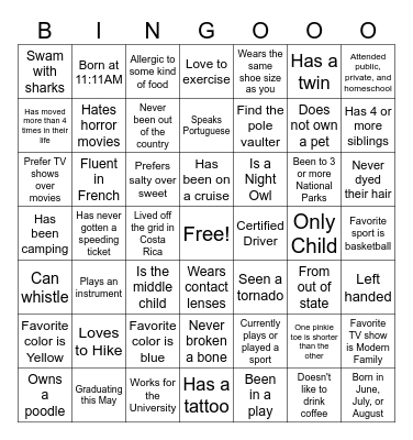 Get to Know You Bingo Card