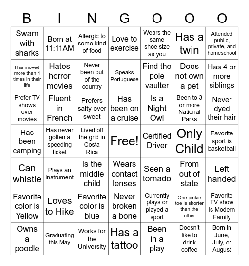 Get to Know You Bingo Card