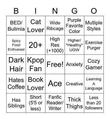 Lavenders Bingo Card