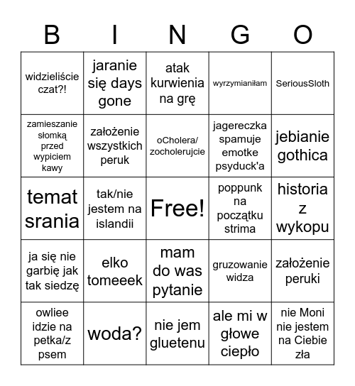 LubięByćBingowana Bingo Card