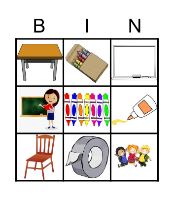 School supplies Bingo Card