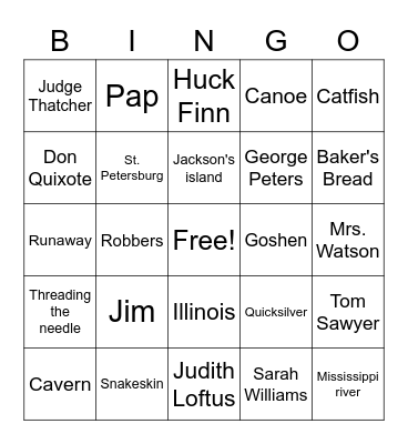 Huck Finn 8-11 Bingo Card