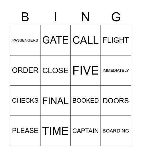 ANNOUNCEMENT Bingo Card