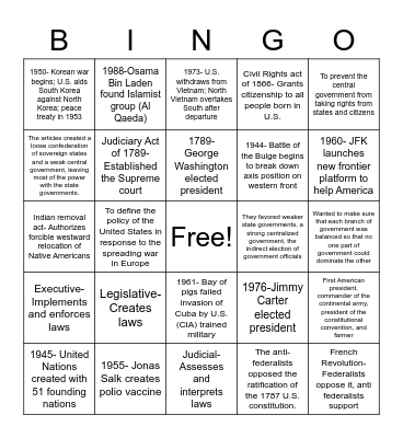EOC Review Game Bingo Card