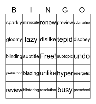 Vocabulary Review  Bingo Card