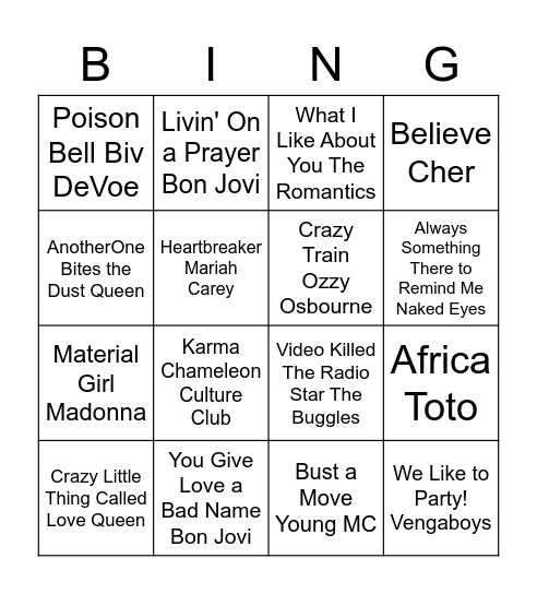 Music BINGO Card