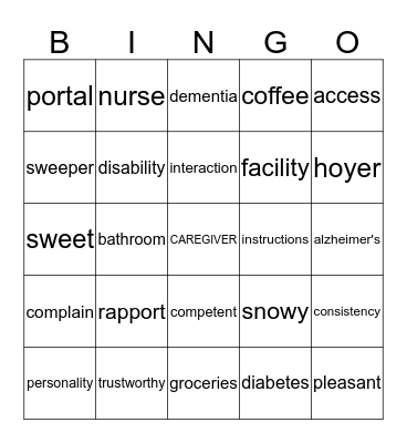 HCP Bingo Card