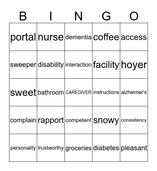 HCP Bingo Card