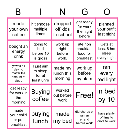 what type of morning person are you? Bingo Card
