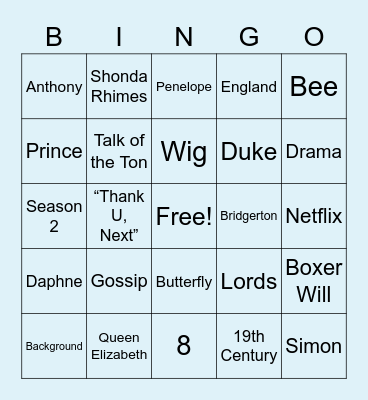 Mercedez Bridgerton Style Bingo Card