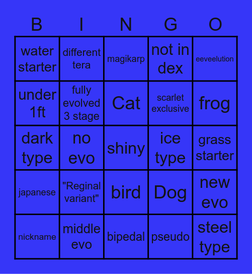 pokemon scarlet/violet bingo Card