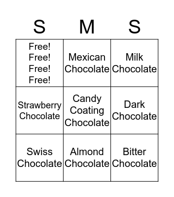 Chocolate Bingo Card