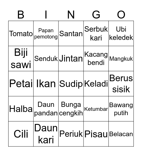 Mari Memasak! Bingo Card