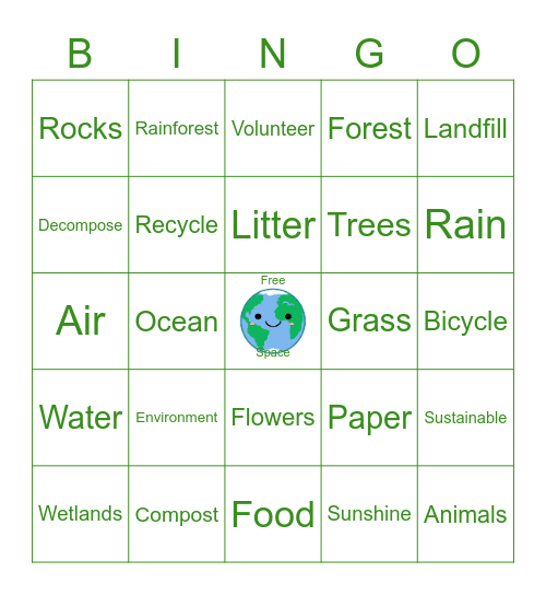 Earth Day Bingo Card