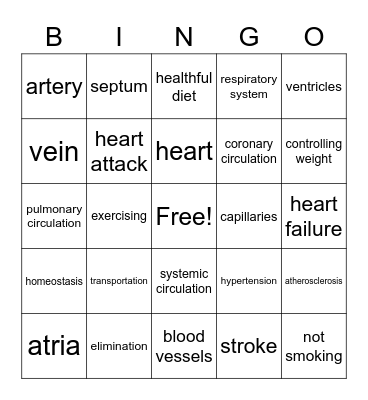 Circulatory System Bingo Card