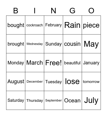 Trick Words! Bingo Card