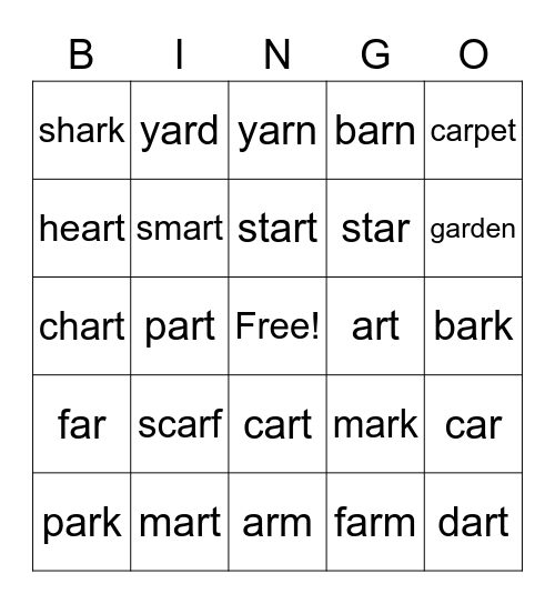 Bossy R - 'ar' BINGO Card