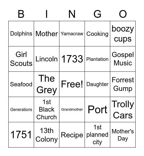 3 Generation Bingo Savanah, GA Bingo Card