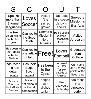 Cub Scout BINGO Card