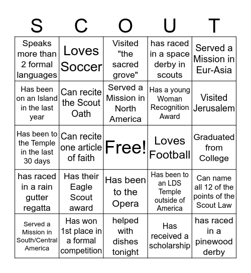 Cub Scout BINGO Card
