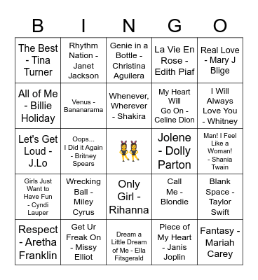 Iconic Ladies of Music Bingo Card