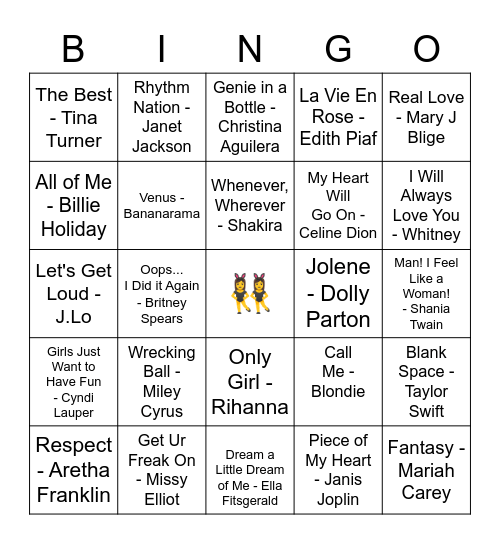 Iconic Ladies of Music Bingo Card