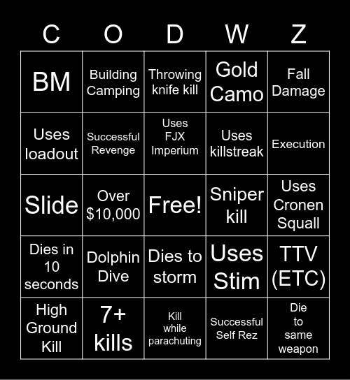 Warzone 2 Season 3 Bingo (Resurgence) Bingo Card