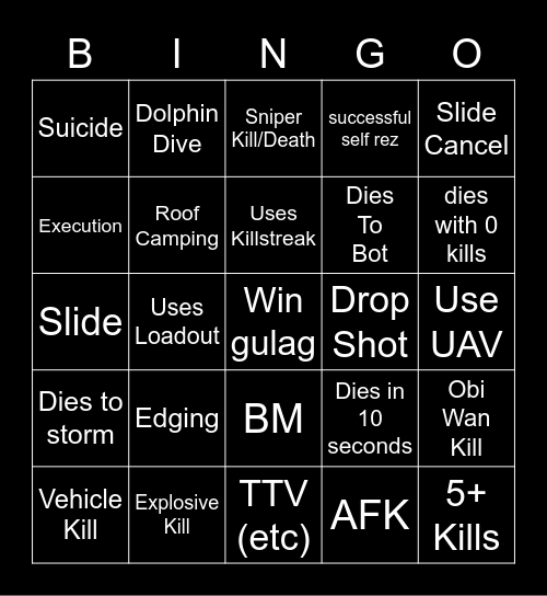 Big Puffer Warzone Bingo Card