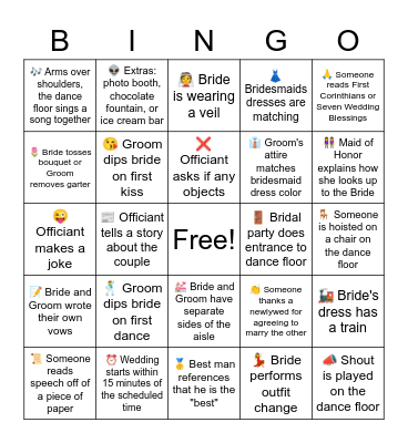 ParlayBoardGame.com -- 👰‍♀️🤵‍♂️ Wedding Bingo Card