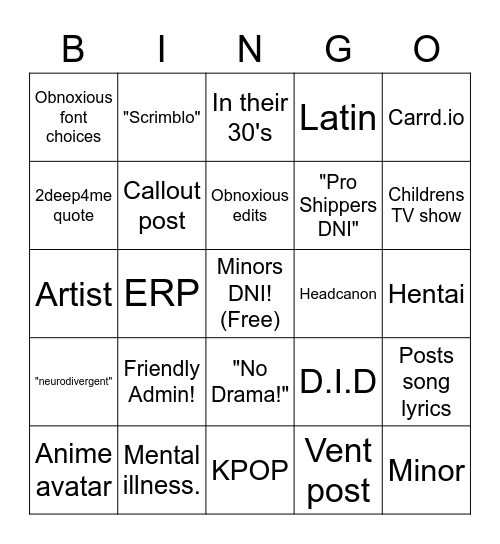 Facebook RPC Bingo Card