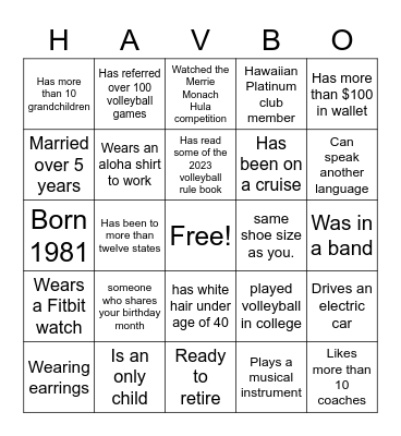 HAVBO Bingo Card