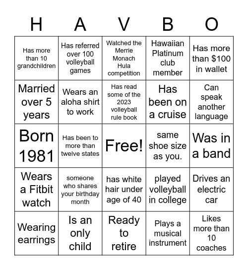 HAVBO Bingo Card