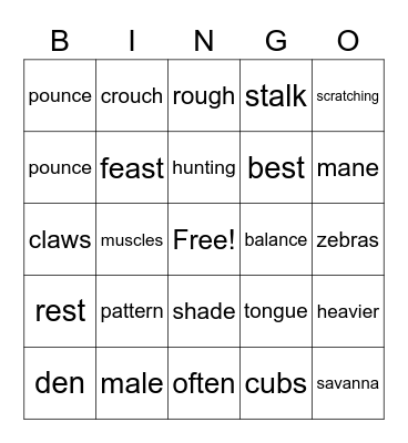 Lions - National Geographic Kids Bingo Card